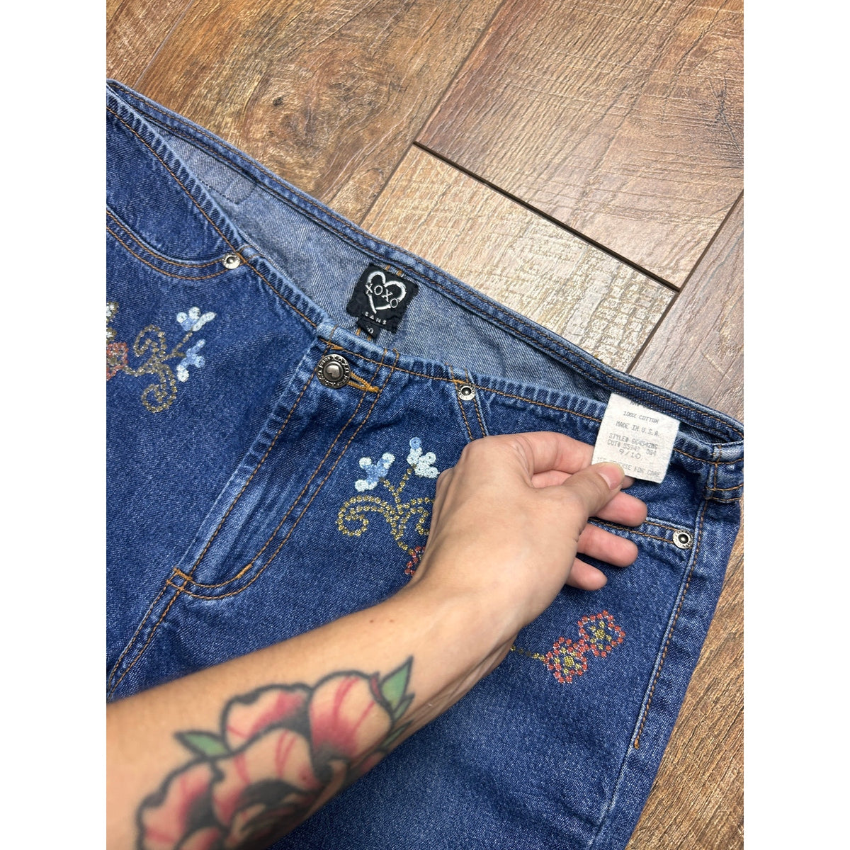 XOXO Jeans Y2K Hand Embellished Floral Denim Brazilian Fairy Jeans
