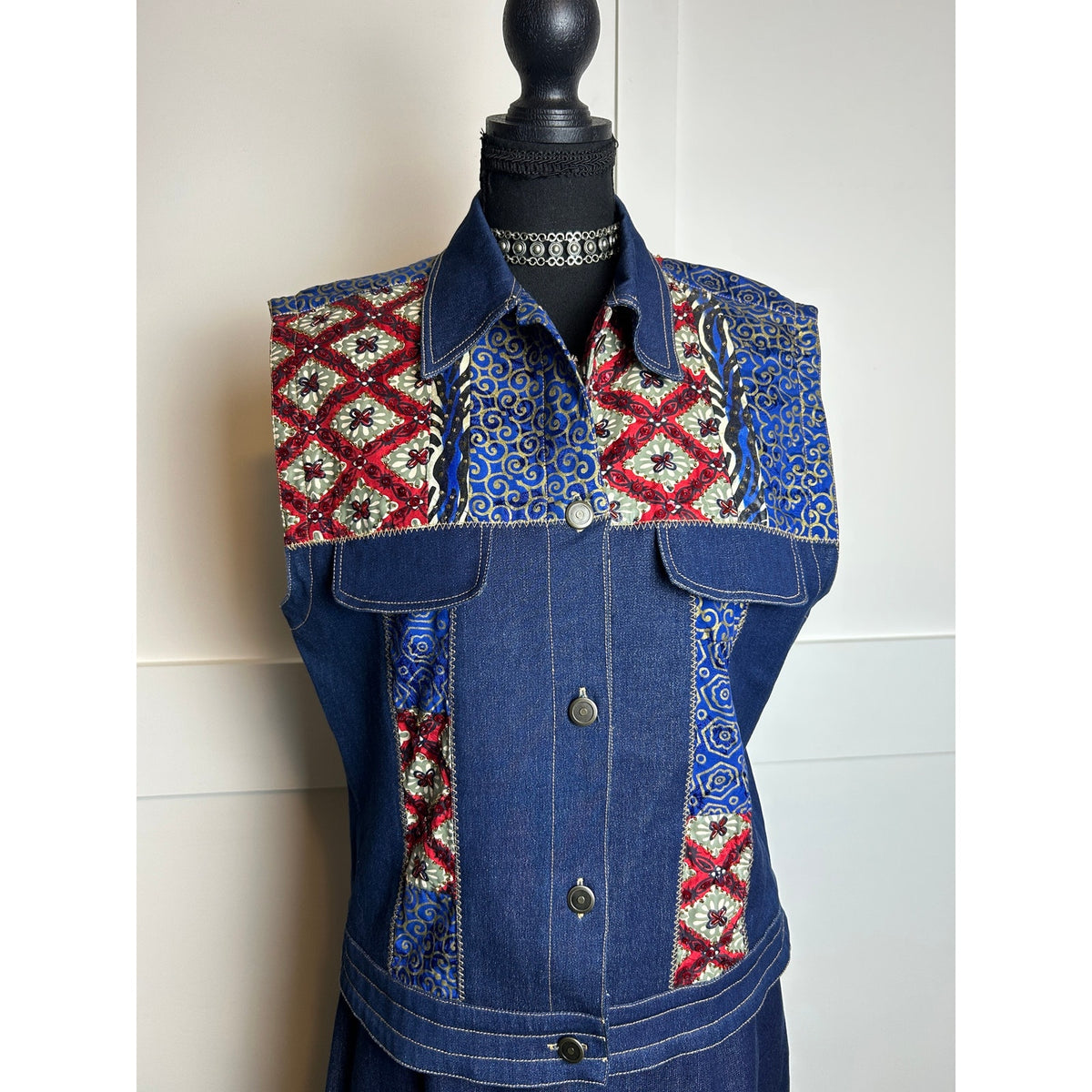 Surya beaded boho hippie denim maxi + vest set