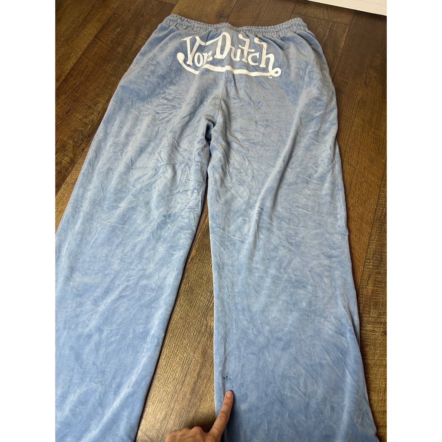 Ensemble de survêtement Y2K Von Dutch en velours bleu clair – Style Juicy Couture court XL