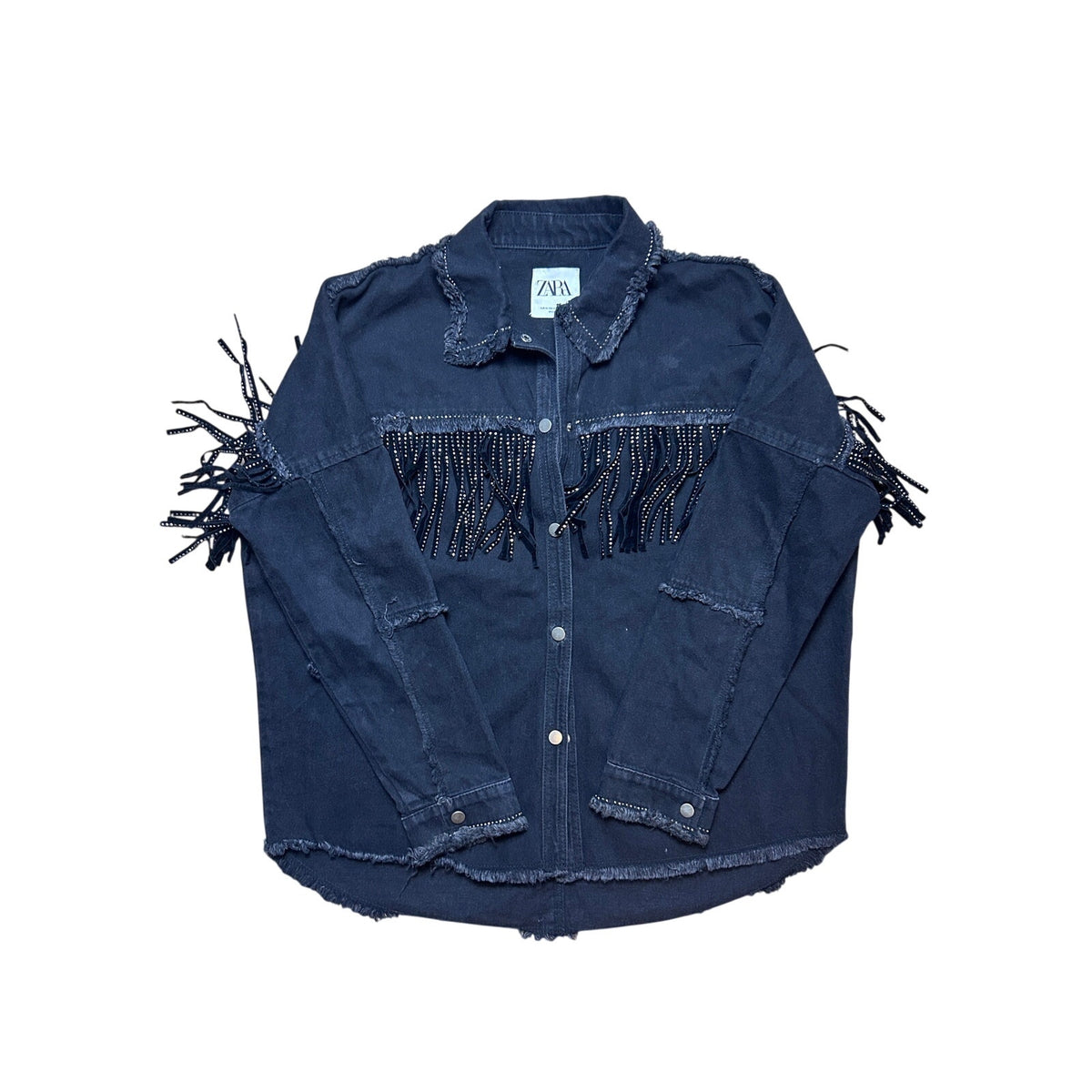 Zara Rhinestone Fringe Western Denim Oversized Jacket — Alternative Y2K