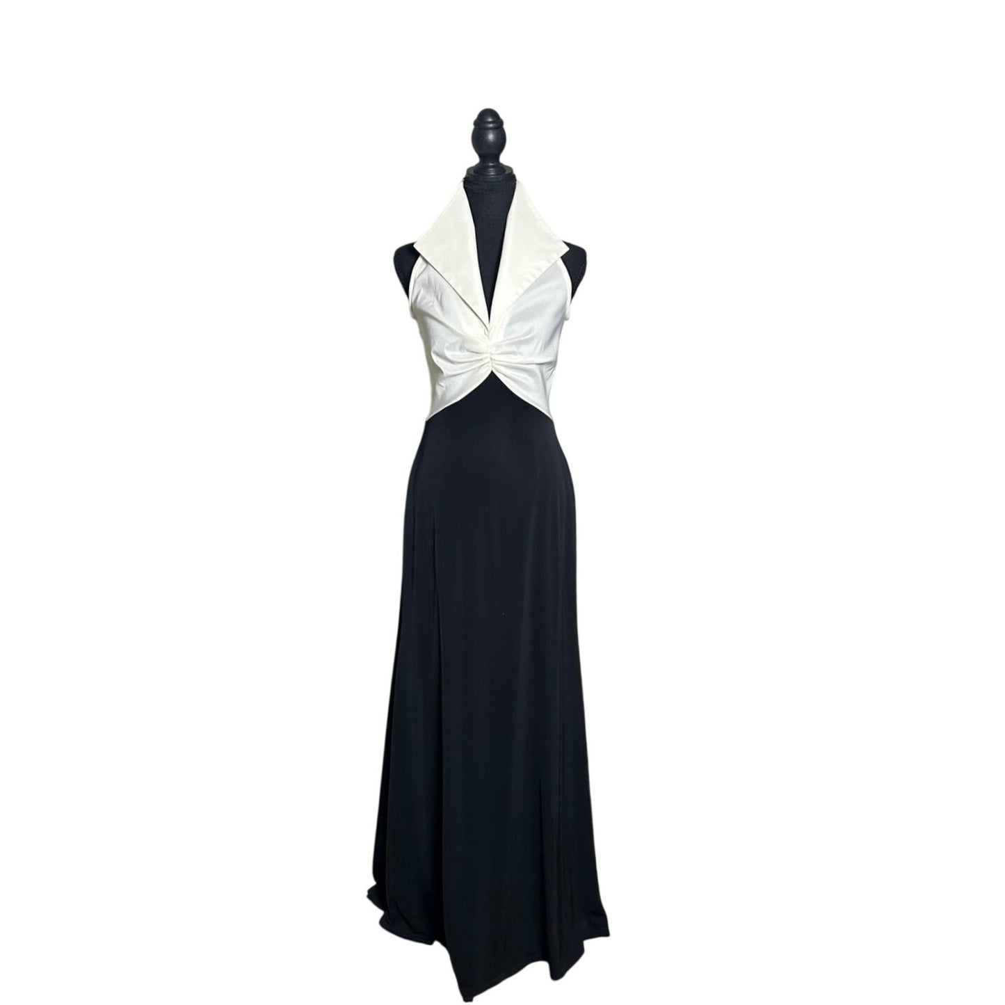 🖤 Tadashi Shoji Black & White Structural Neckline Dress – Designer Minimal