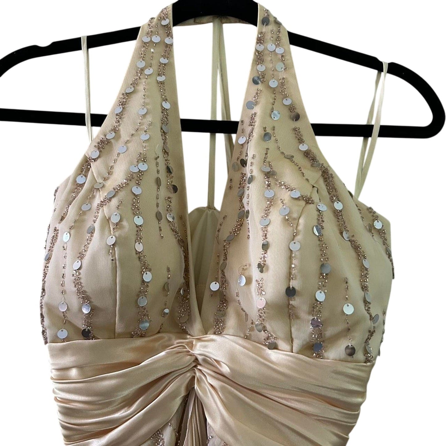 Y2K Gold Sequin Halter Dress Size 6 Formal Party Dress 2000s