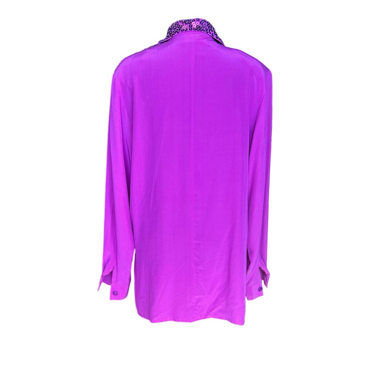 Chemise boutonnée en soie à sequins violets Diane Gilman taille S