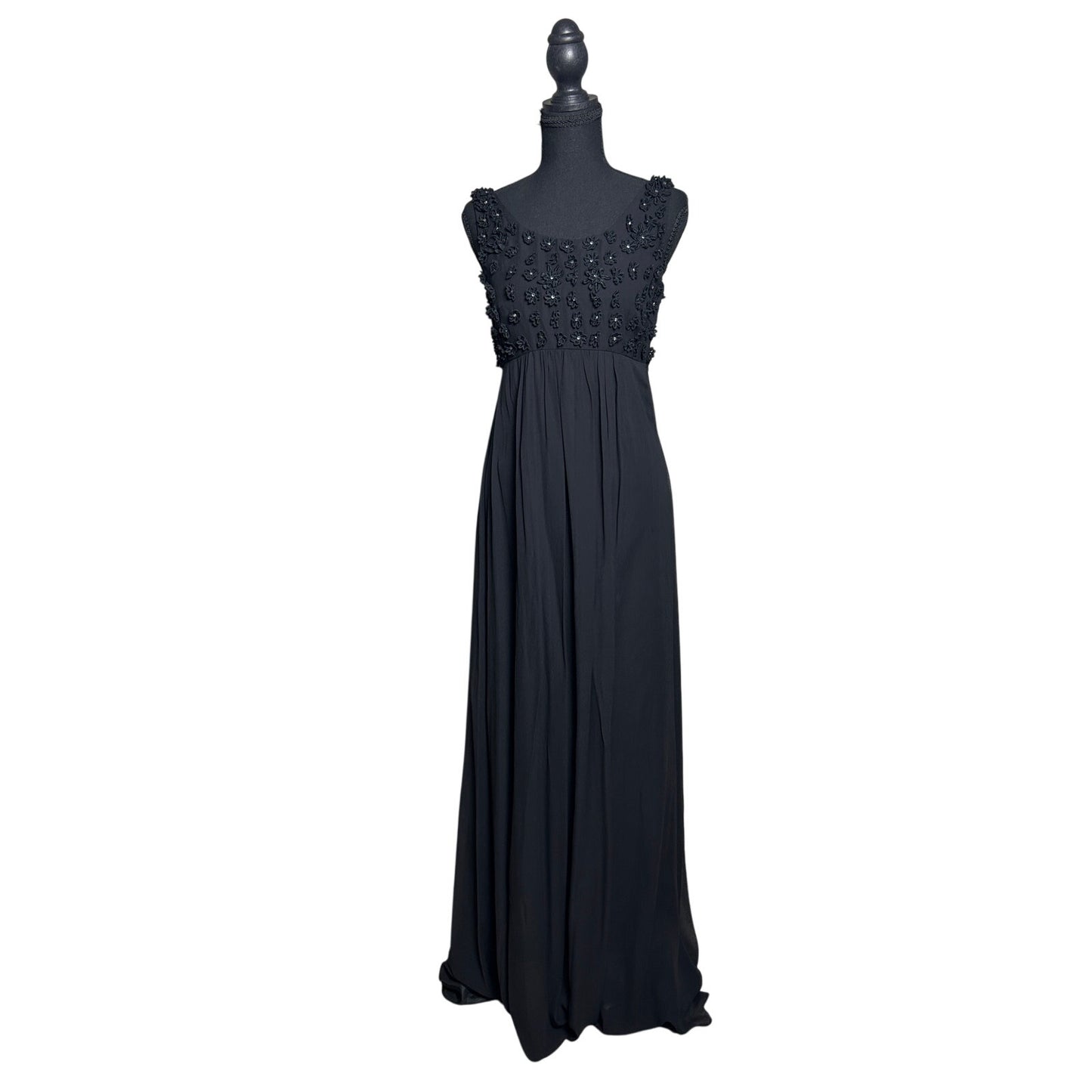 ✨ Robe longue babydoll Betsey Johnson en soie noire perlée et à sequins