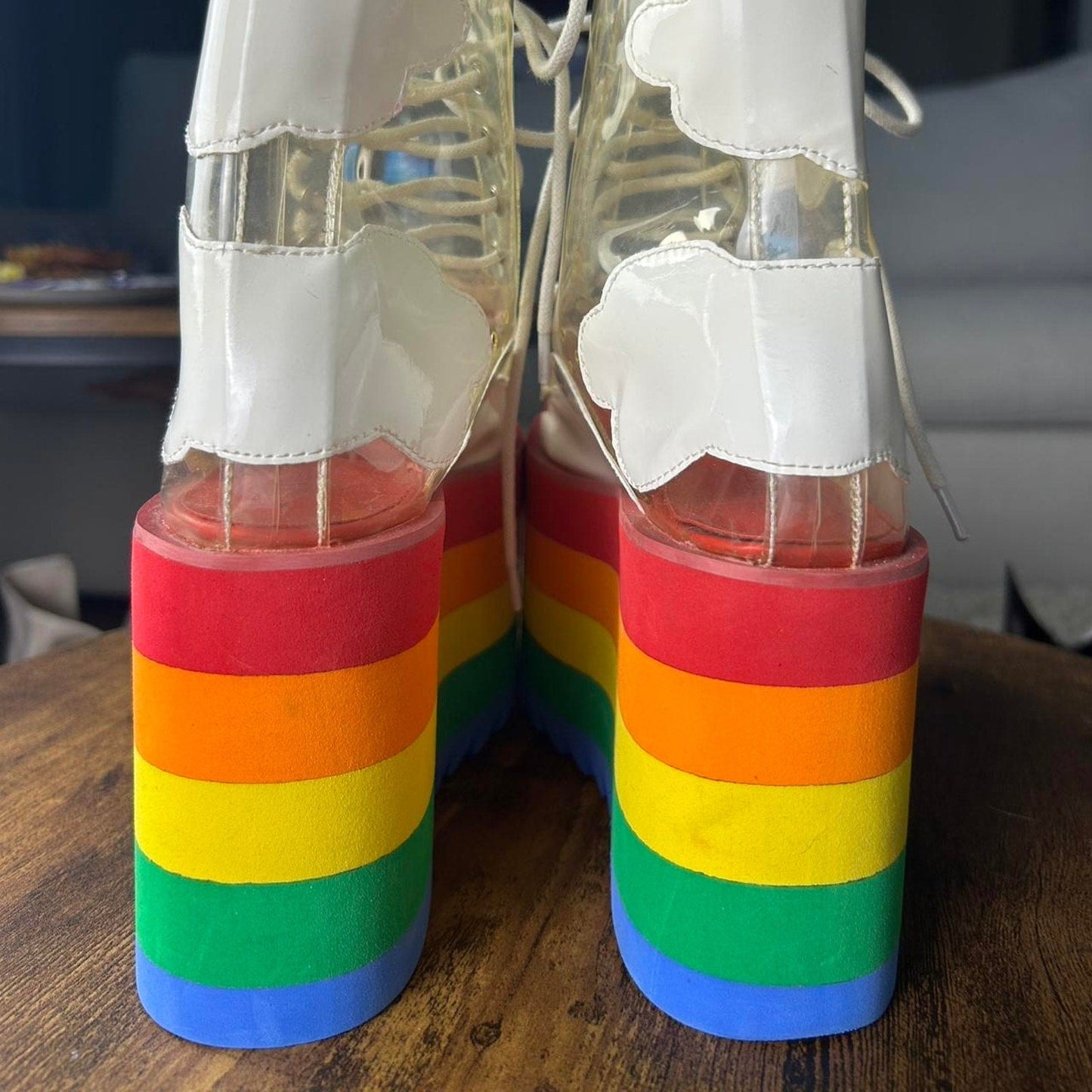 Dolls kill current mood rainbow platform cloud boots size 6m