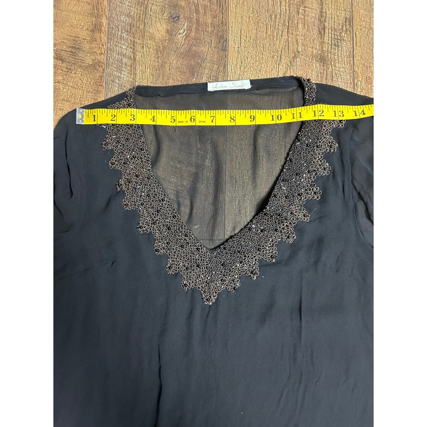 y2k love sam beaded silk fairy shirt with flared sleeves black size xs