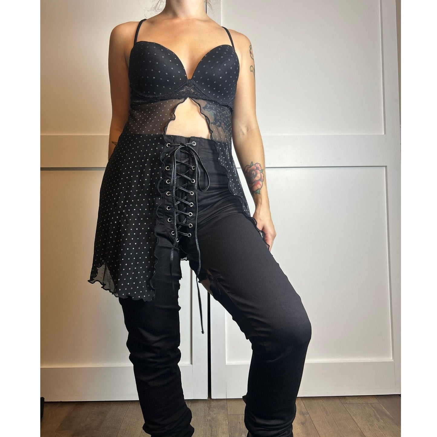 Tripp NYC lace up distressed skinny pants stretchy alt goth punk