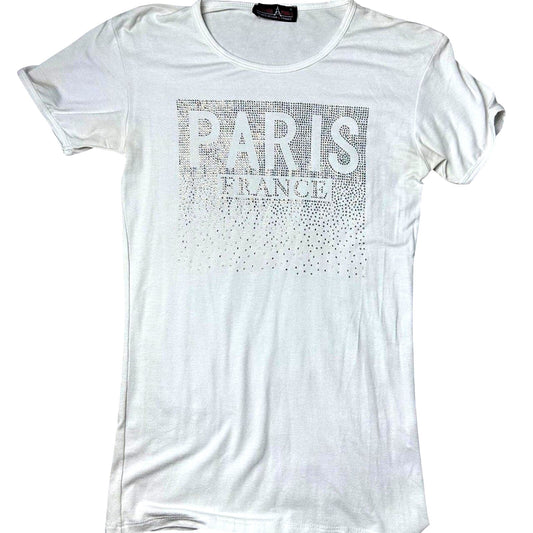 Attitude Paris White Graphic Tee Größe S McBling Y2K Baby Tee French Girl