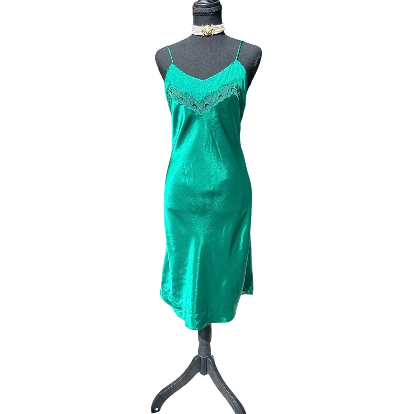 Vintage Victoria’s Secret Slip Dress aus den 90ern, goldfarbenes Etikett, smaragdgrün
