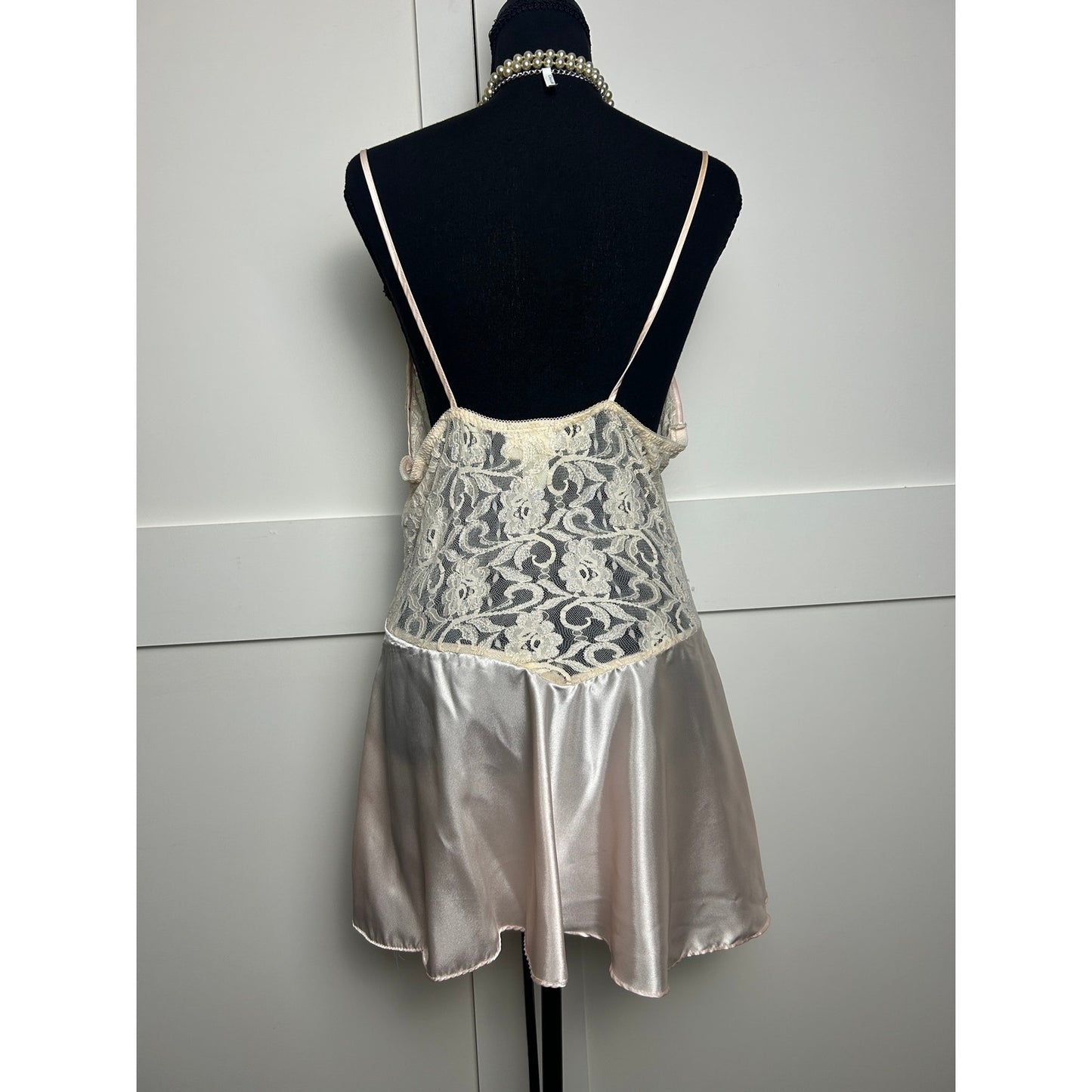 Vintage Intimo Amore Sears Pink Lace Bodice Drop Waist Slip Dress L