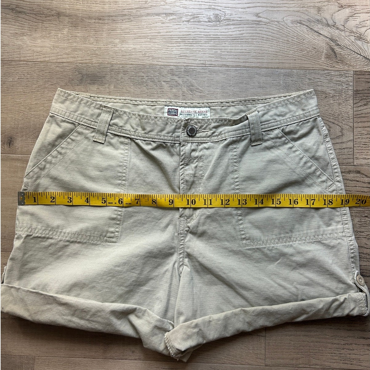 y2k faded glory 100% cotton cuffed khaki shorts mandalay brown rn 89169