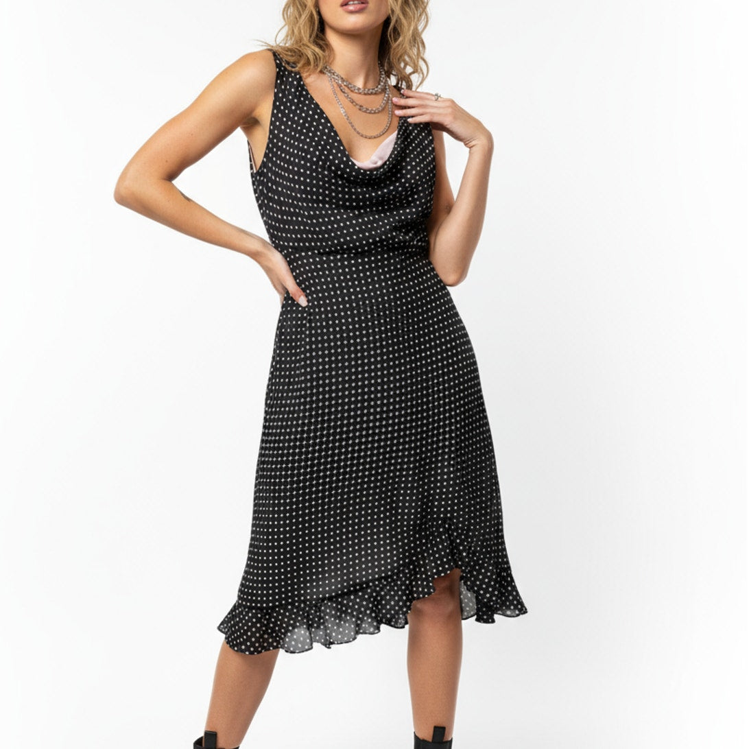 Vintage Donna Ricco Silk Mini Dress Polka Dot Ruffled Cowl Neck Size 4