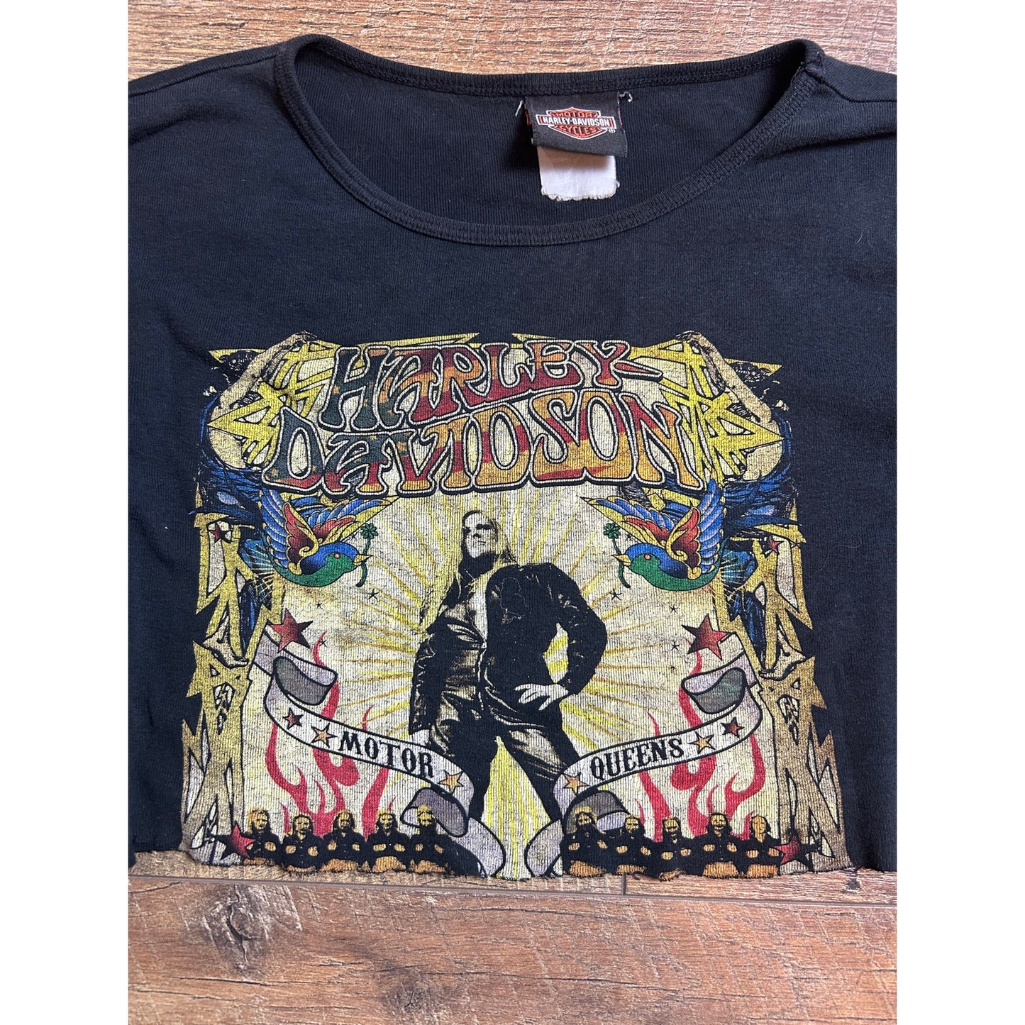 Cropped Harley Motor Queens graphic tee biker babe moto