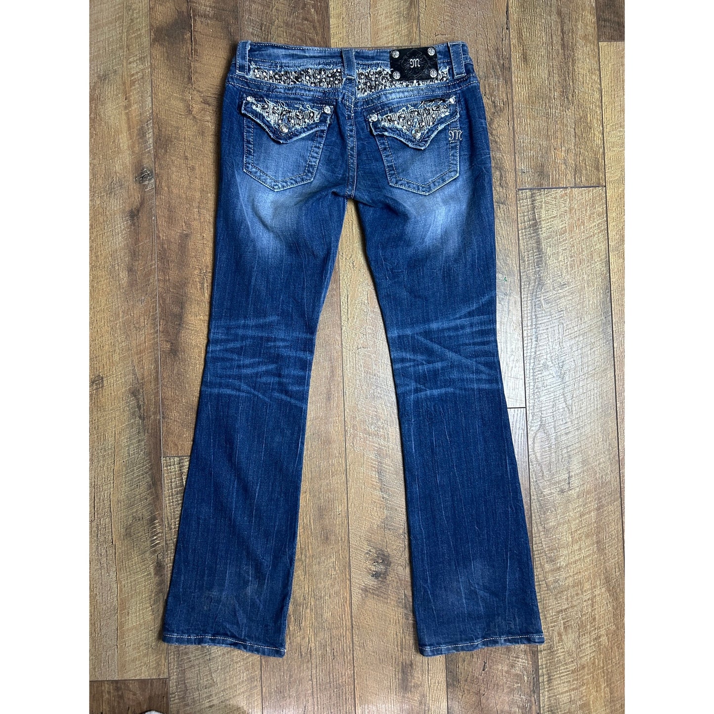 Size 30 miss me low rise cheetah print bling flap pocket