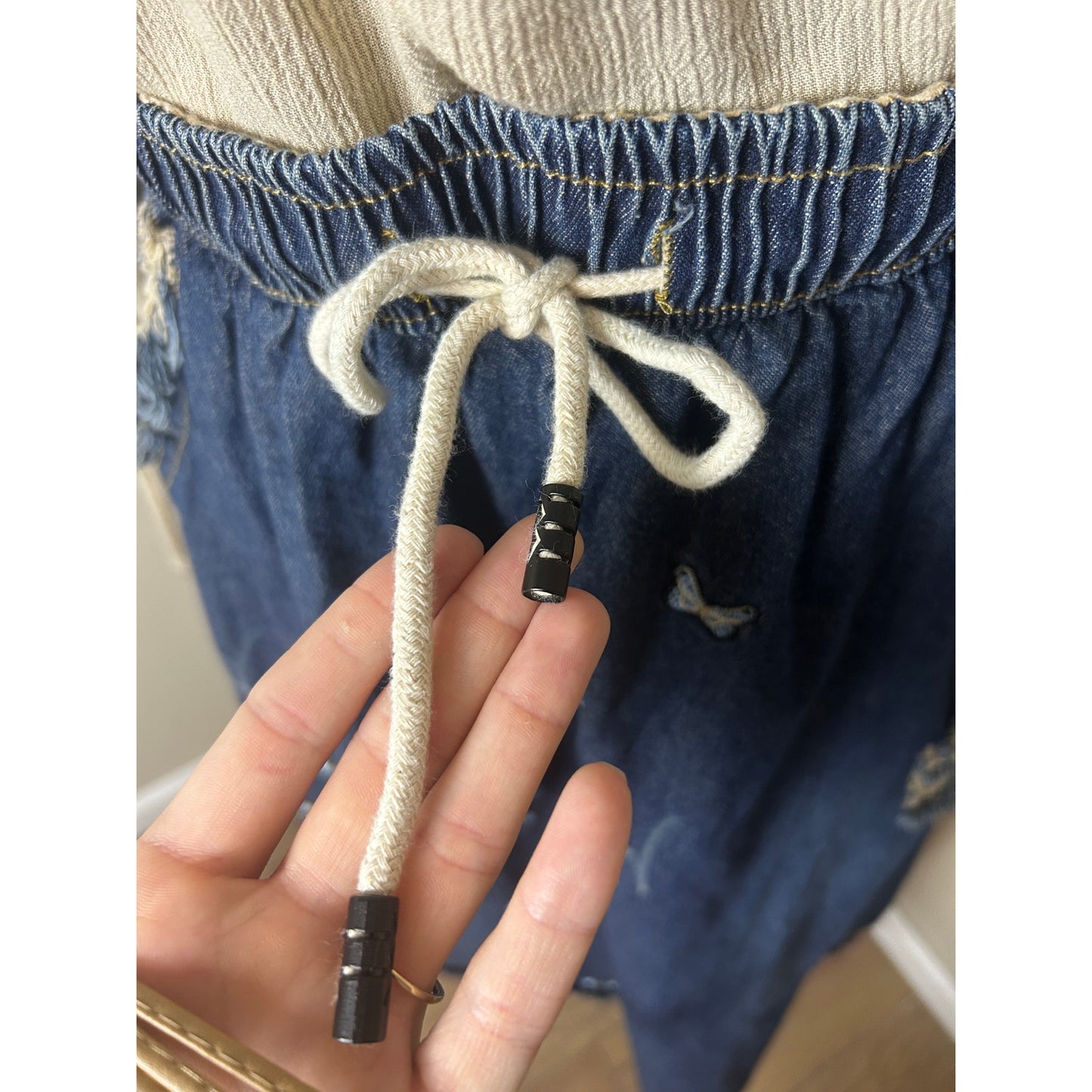 Schmetterlings-Patch Chambray Maxirock verstellbare Taille Fanas Venus Größe S/M