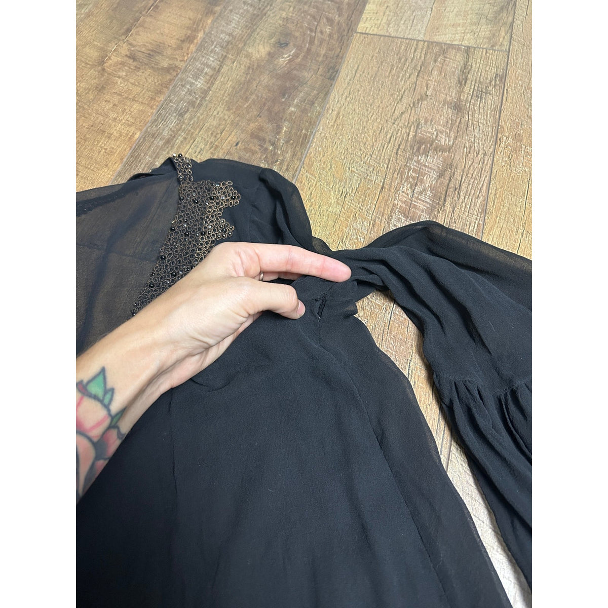 Y2K Love Sam Beaded Silk Fairy Top XS Black
