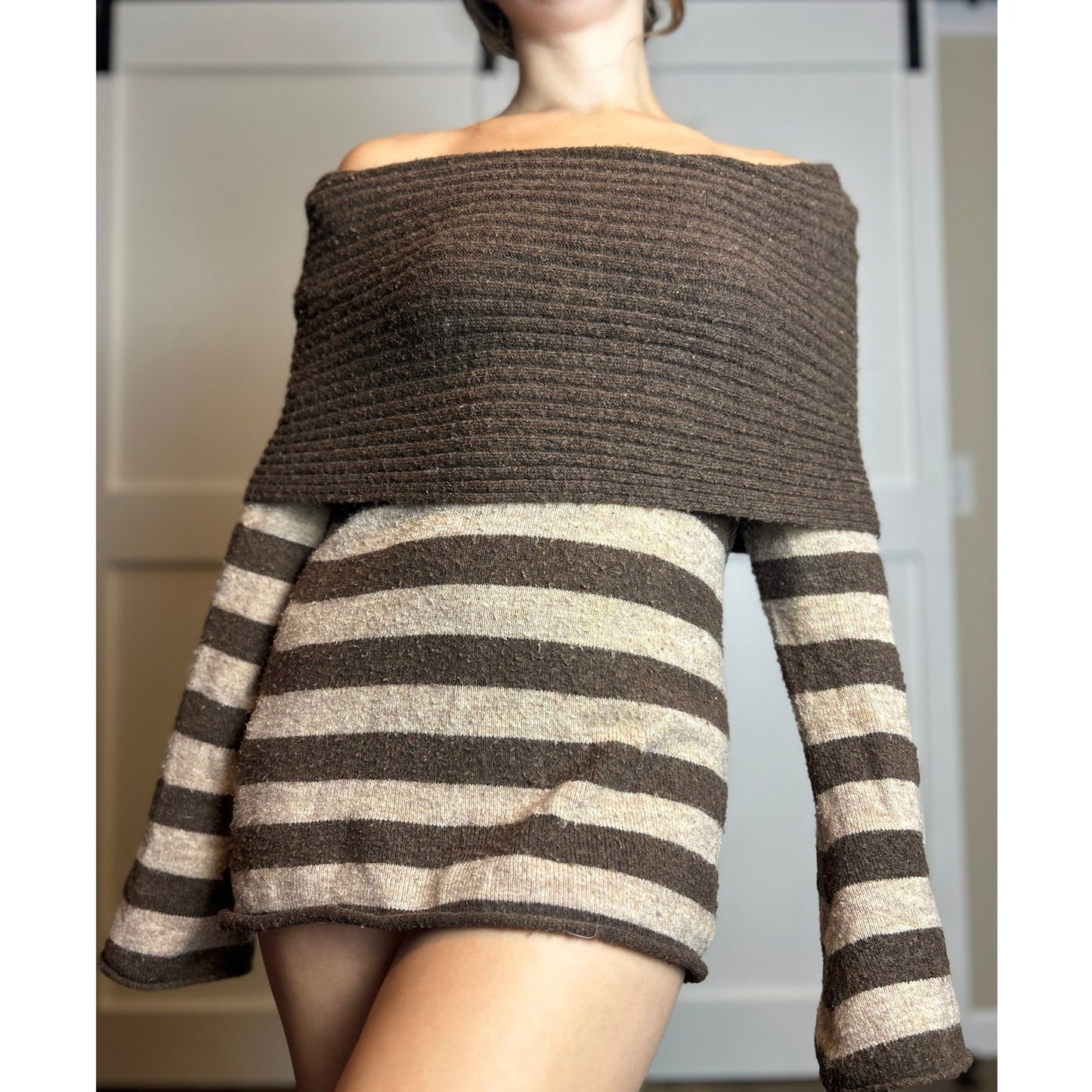 Pout Y2K off shoulder striped sweater size l