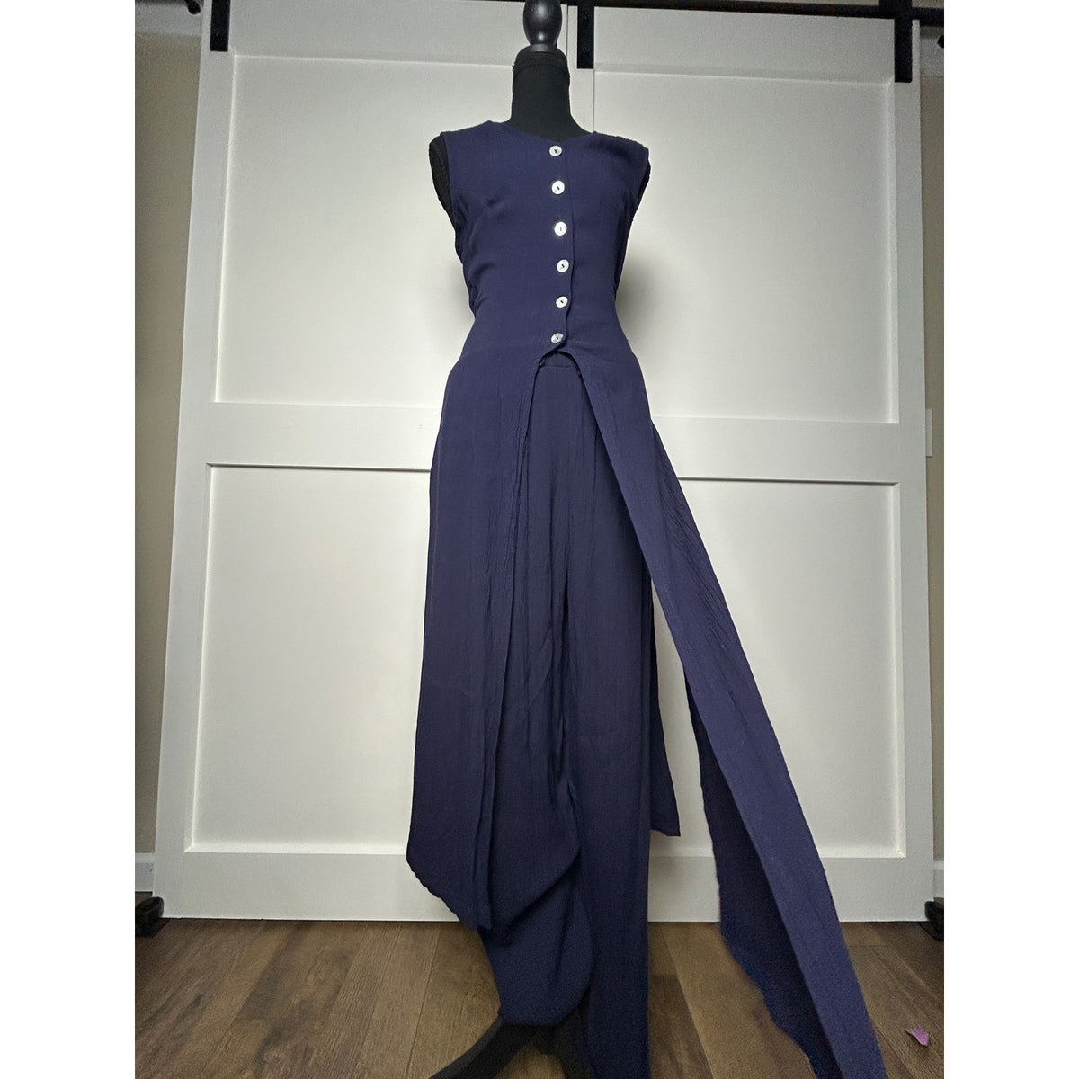 Amanda lane tunic pants set hostess navy blue 70s