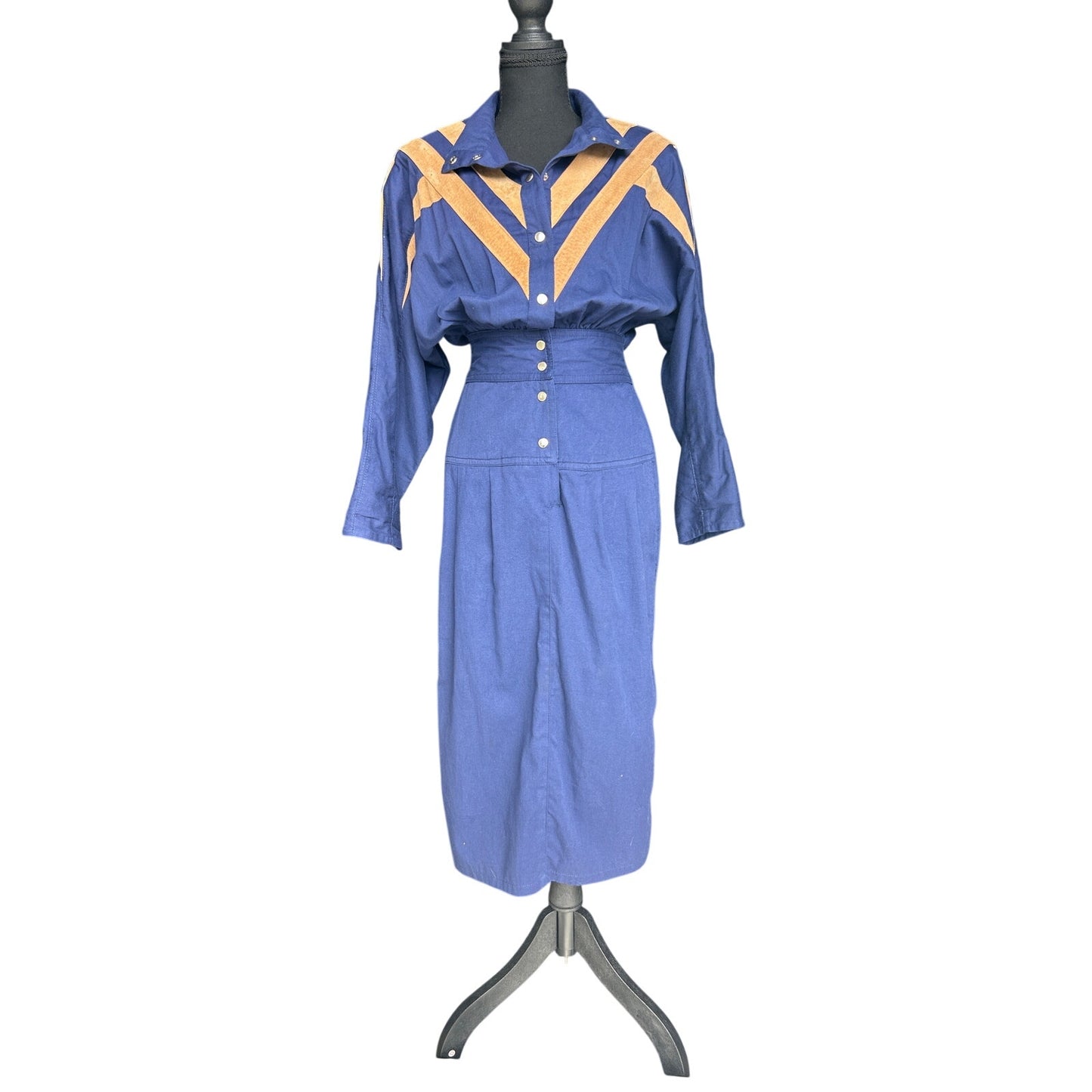 80s euro western dress suede and cotton patchwork MASS paris size s