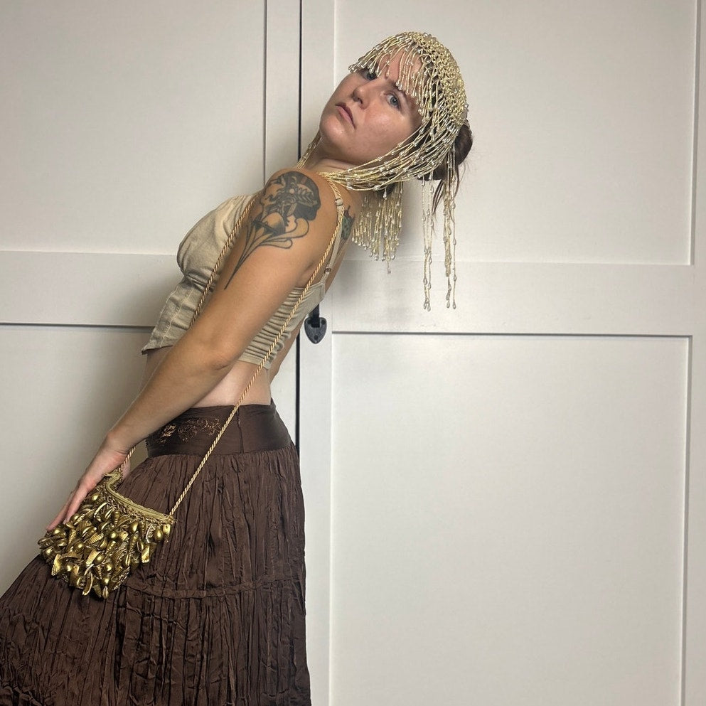beaded headpiece gold beaded macrame