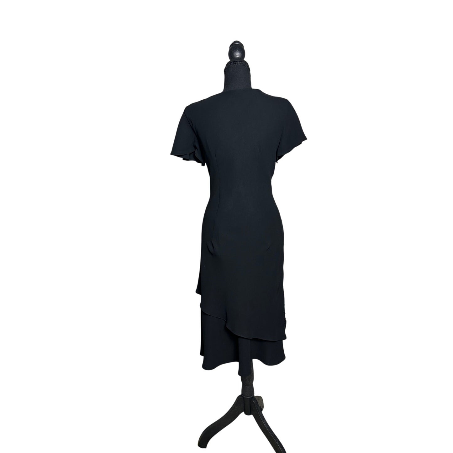 🖤 Vintage 90s Beaded Black Evening Gown – Asymmetrical Flutter Sleeve