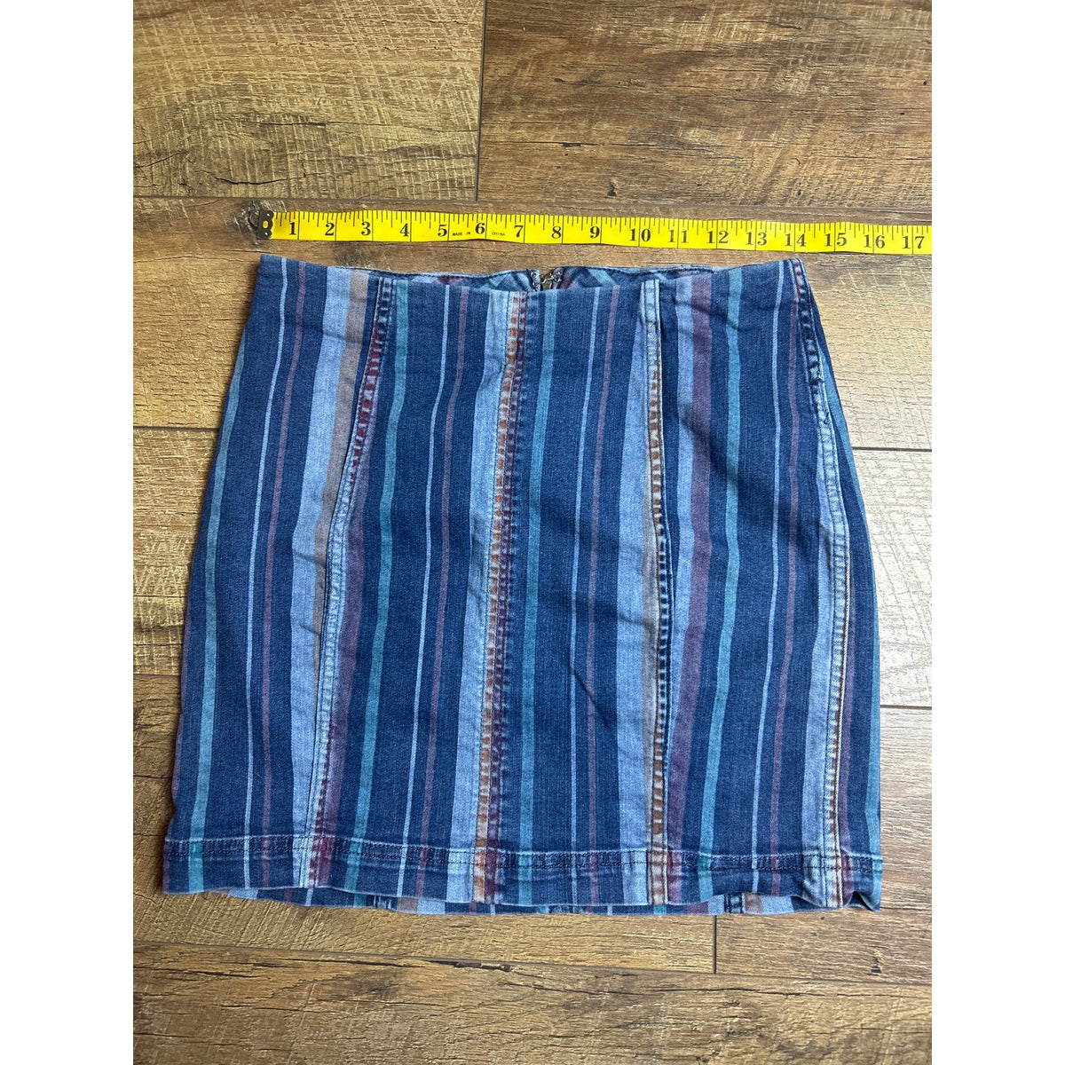 Free People Zip It Up Denim Mini Skirt Y2K Striped Blue Exposed Zipper