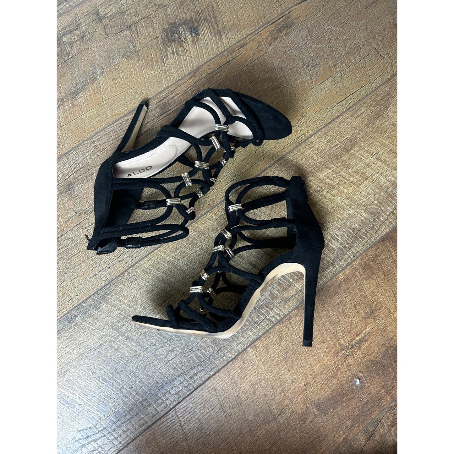 ALDO Sandales à Talons Lanières Métalliques Bout Ouvert Taille 7 Y2K Soirée Glamour