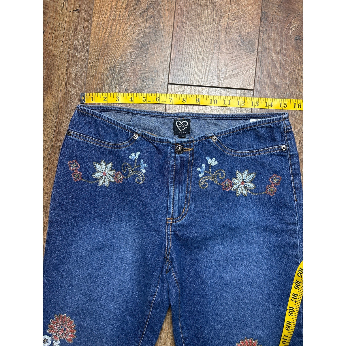 XOXO Jeans Y2K Hand Embellished Floral Denim Brazilian Fairy Jeans