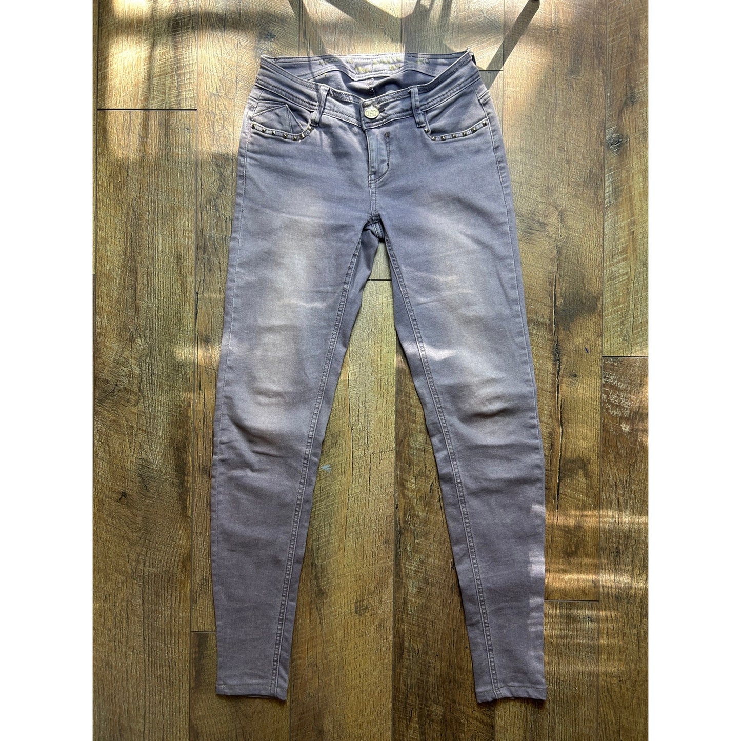 custo barcelona embroidered purple faded skinny jean size 27 mid rise