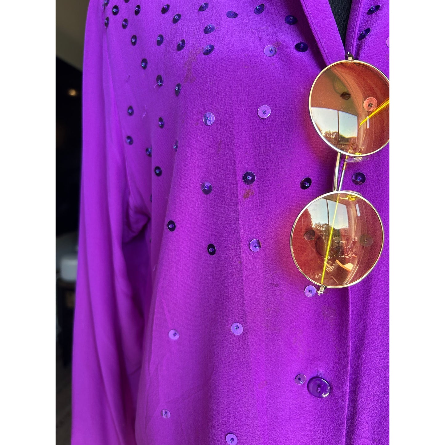 Chemise boutonnée en soie à sequins violets Diane Gilman taille S