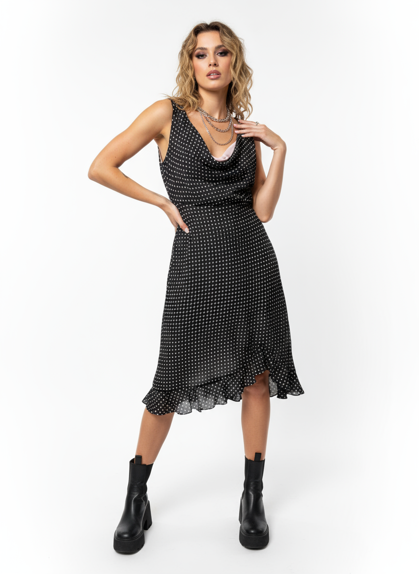 Donna Rico Polka Dot Silk Dress Modeled