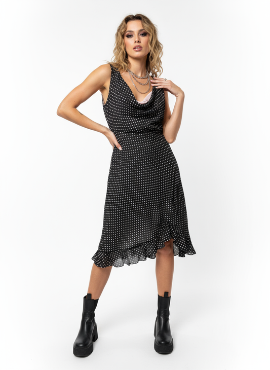 Donna Rico Polka Dot Silk Dress Modeled