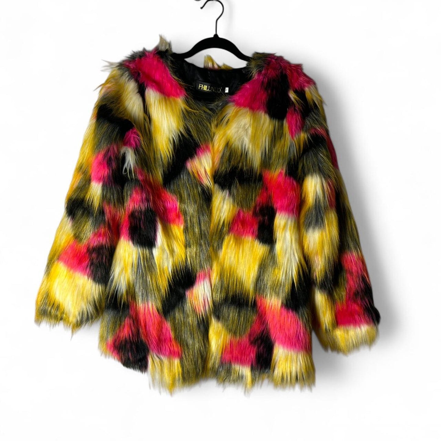 Fhillinou vibrant multi coloured faux fur