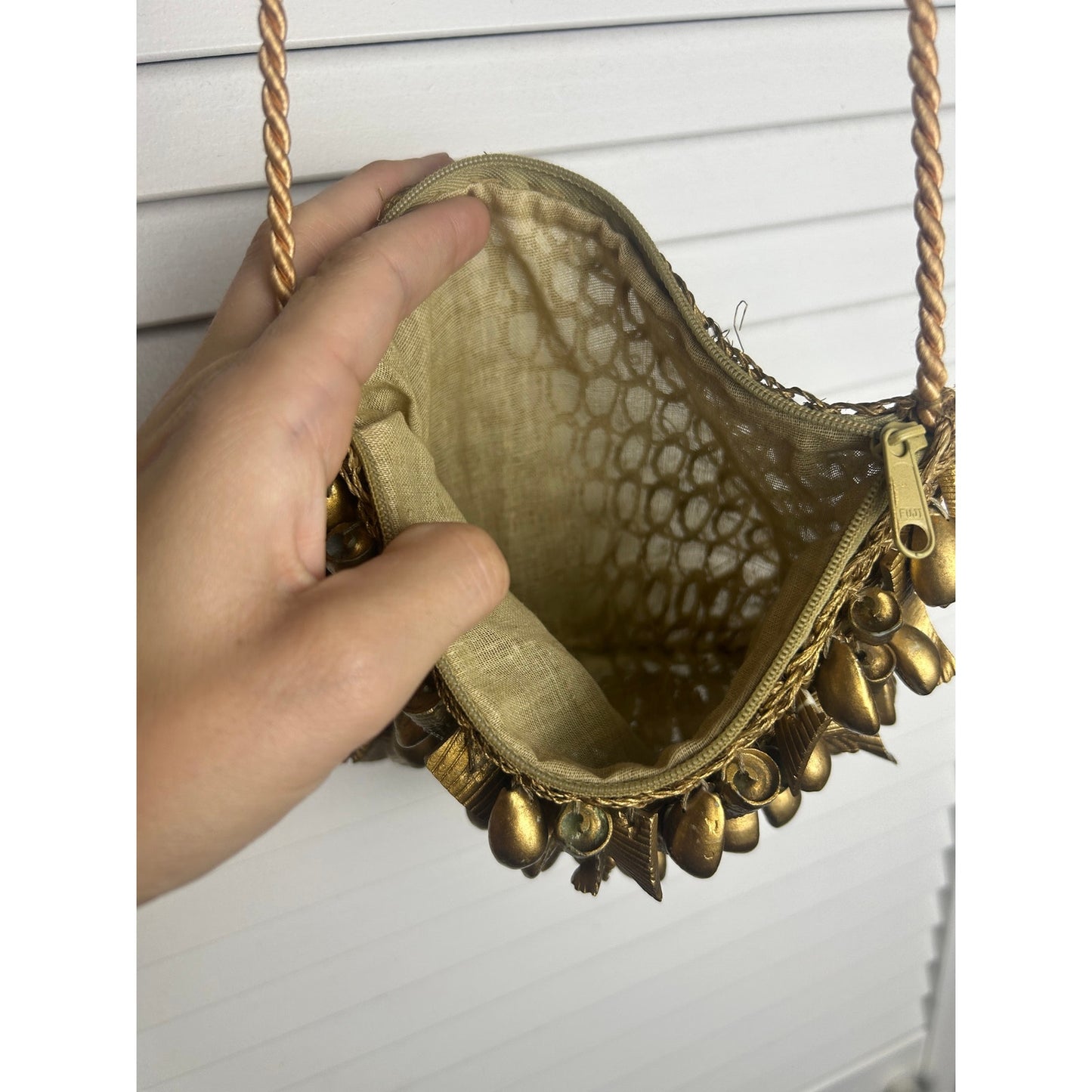 mermaid golden shell crochet purse with lining