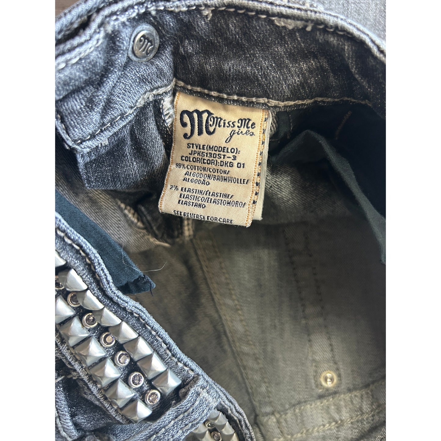 ✨ Studded Miss Me straight Jeans — Gray Wash (Youth 14)