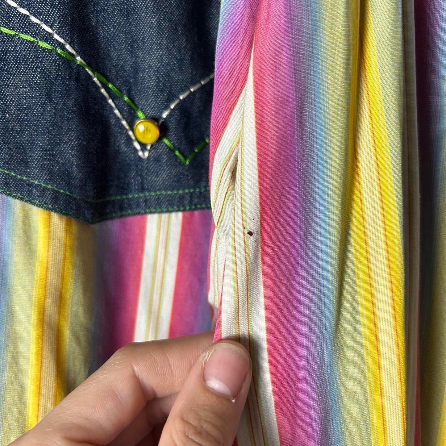 🌵 Johnny Handsome Denim Yoked Top – 70s Western Rock Vibe – Size XL