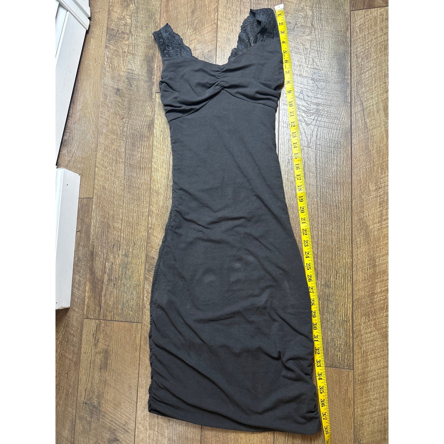 express jersey lace trim tank dress skim style rouched sides snatched fit