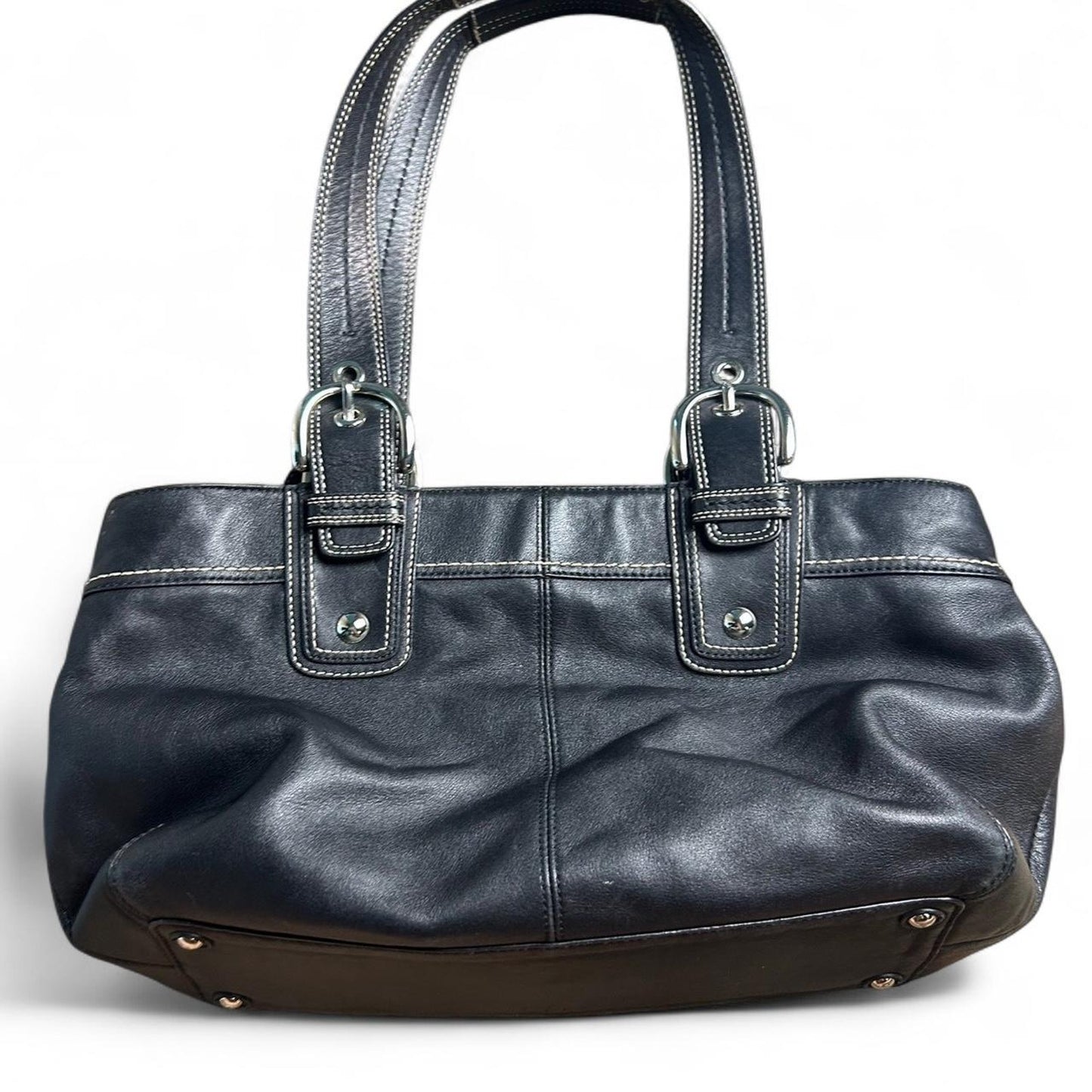 Black Coach Pleated Leather Soho Tote Bag and Wallet Set - Signature Gathered Design