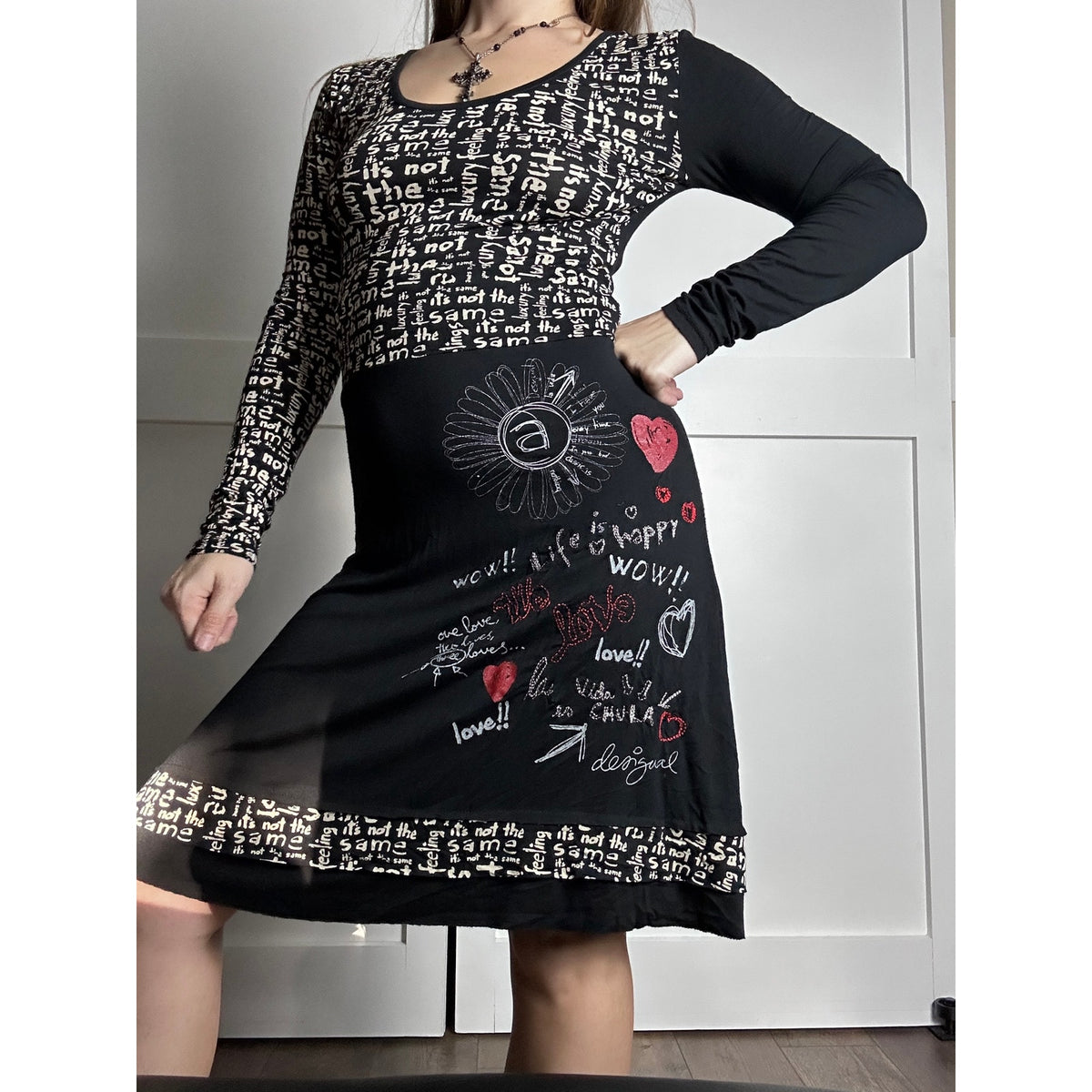 Desigual Made in Spain Y2K Long Sleeve Fit & Flare Dress Size S