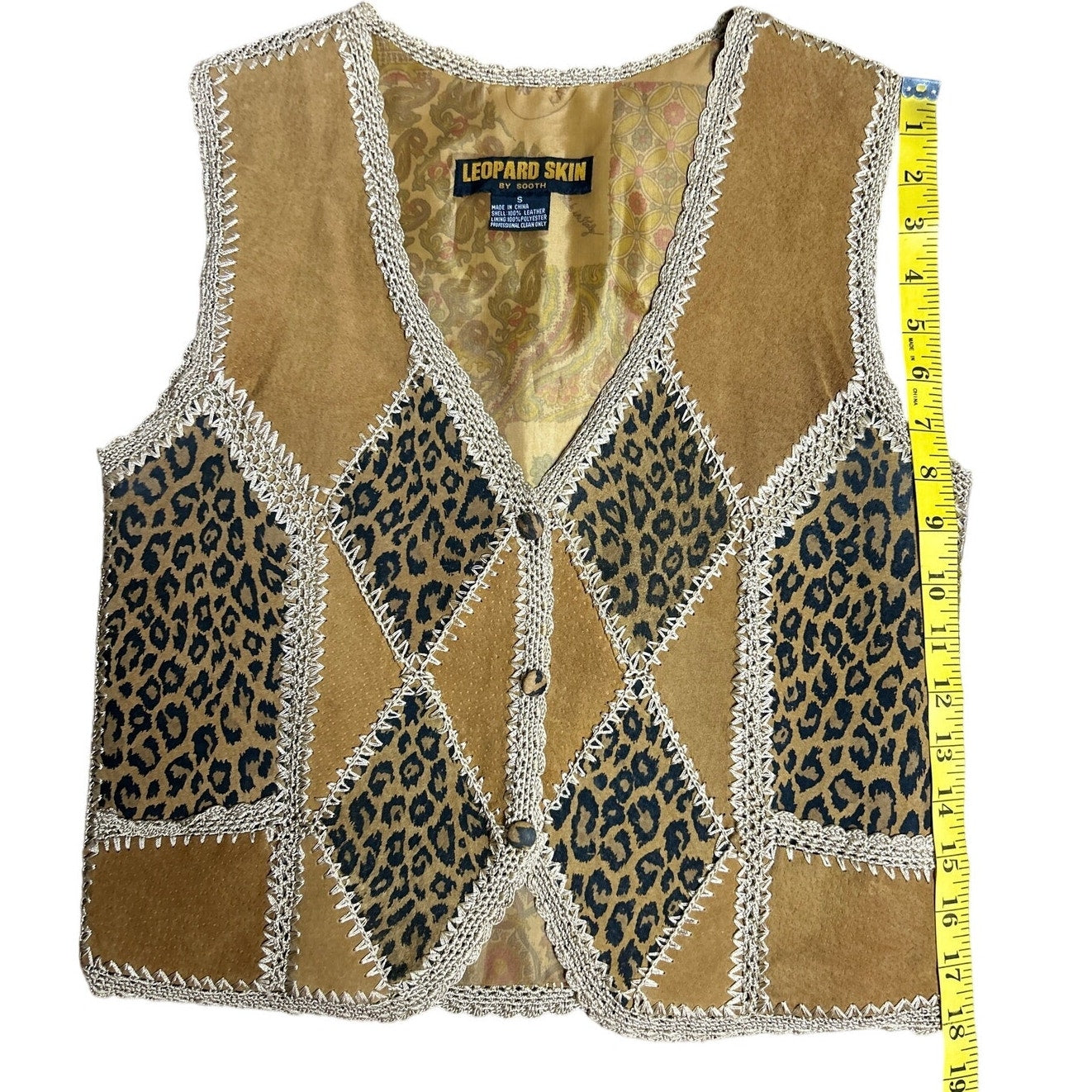 90s suede leather patchwork best leopard skin and tan size s