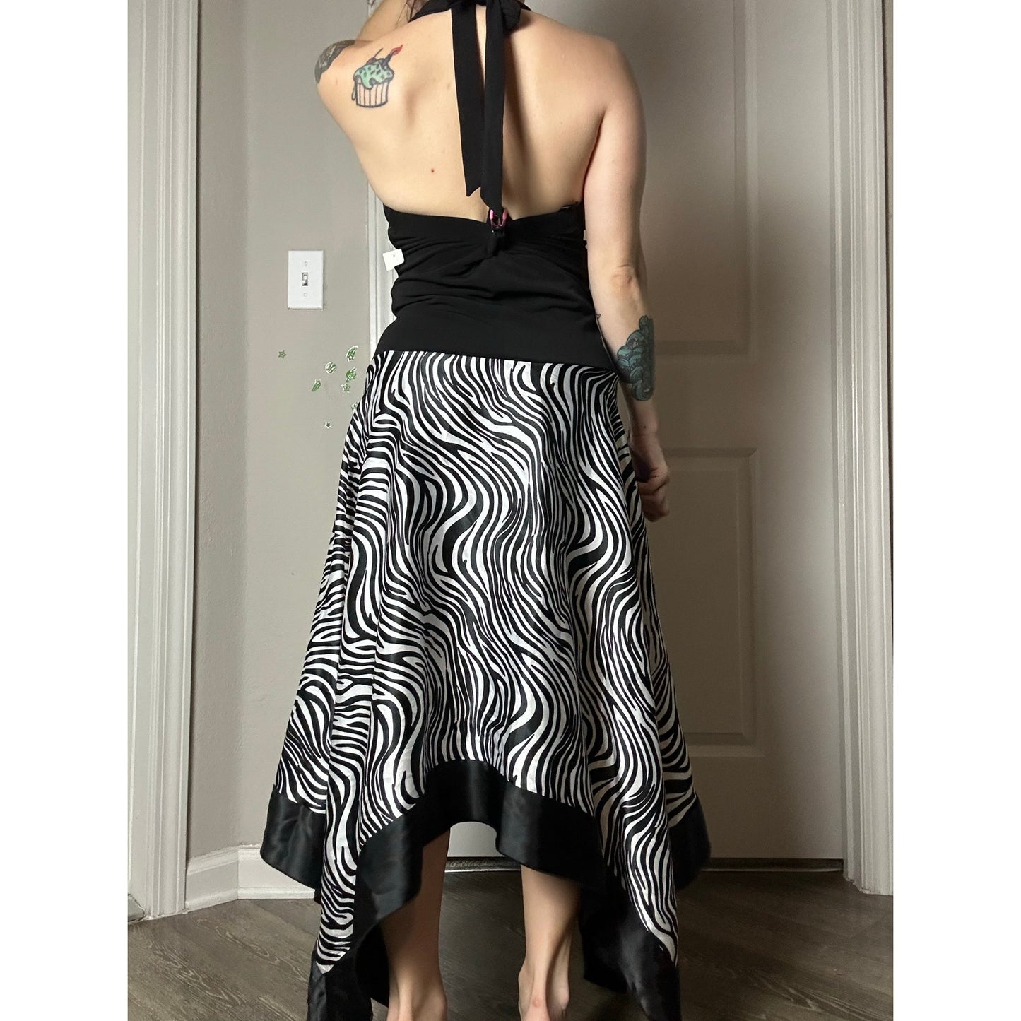 Y2K It-Girl Neckholderkleid mit Zebramuster 🖤 Indie Sleaze Fairycore Größe 12
