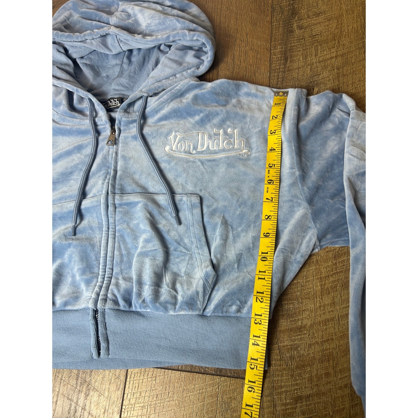 Ensemble de survêtement Y2K Von Dutch en velours bleu clair – Style Juicy Couture court XL