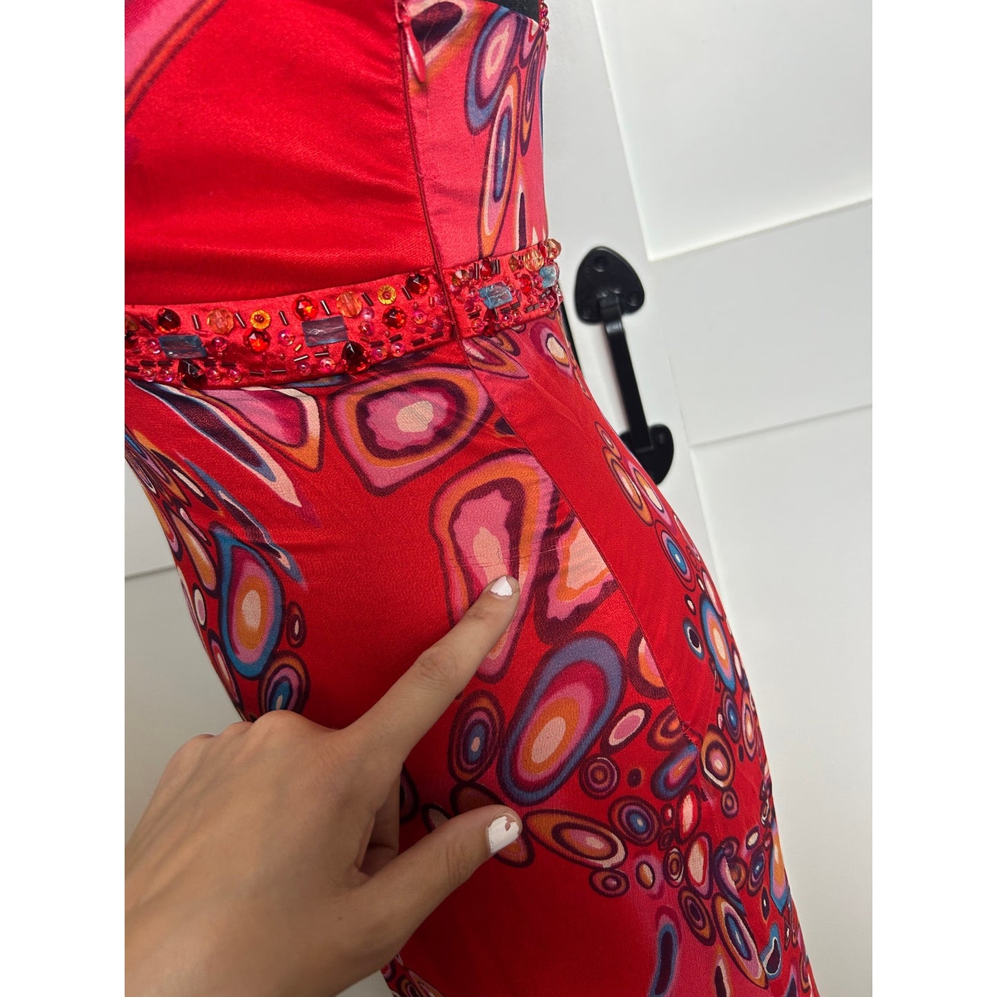 Y2K It-Girl Sue Wong Nocturne Rotes Cocktailkleid aus Seide mit Perlenbesatz Größe 0 McBling