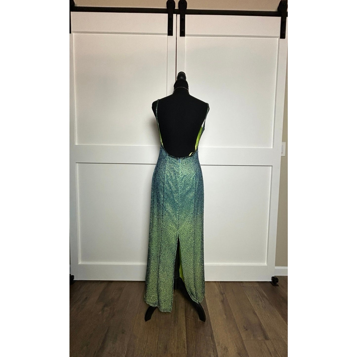 mia bella ombre blue green 100% silk beaded gown mermaidcore prom dress formal euro summer
