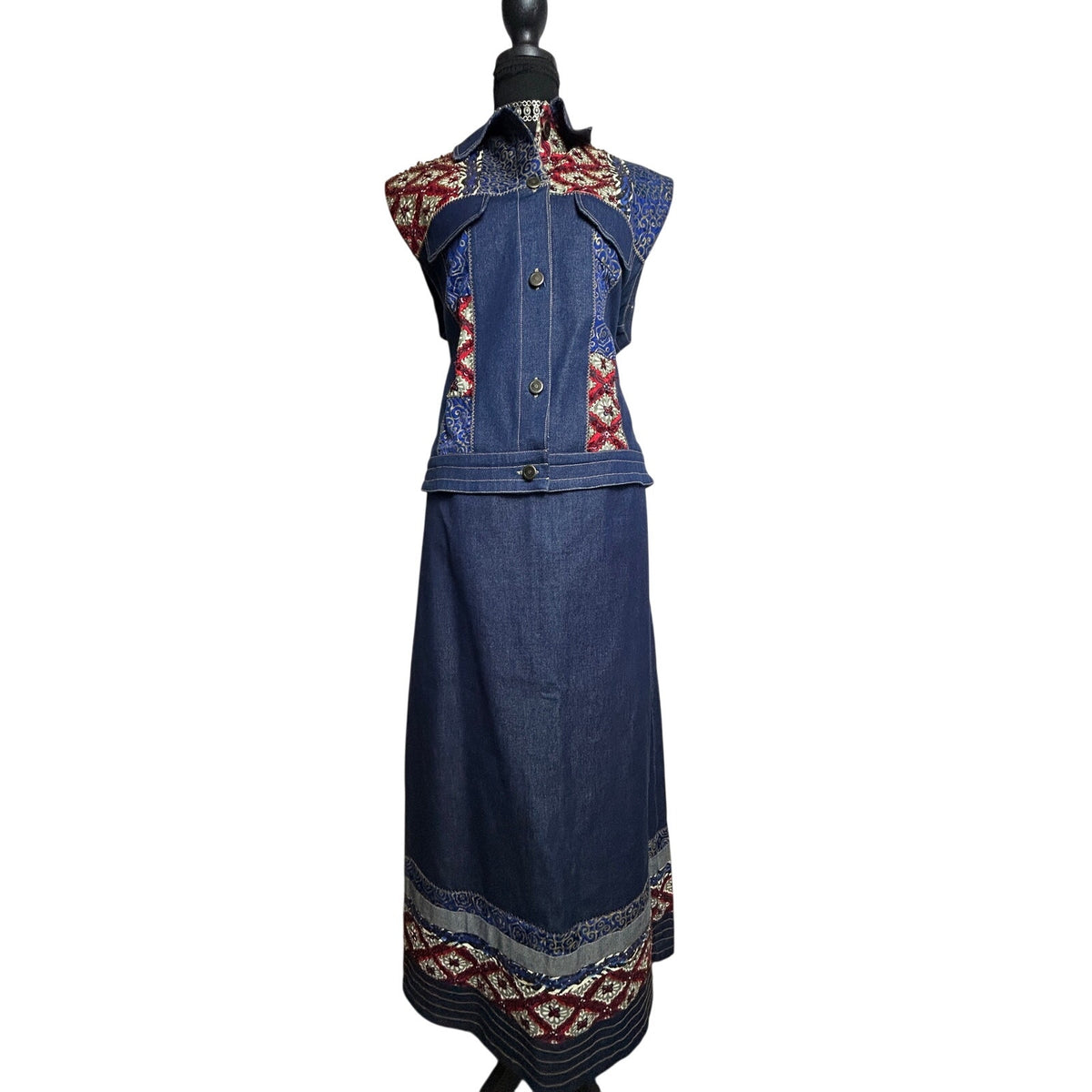 Surya beaded boho hippie denim maxi + vest set