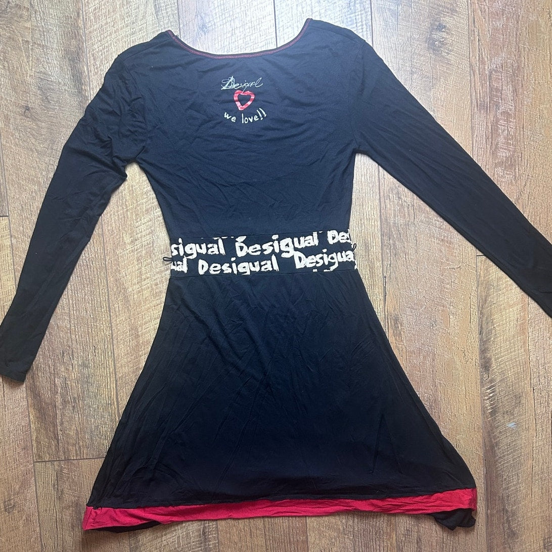 Desigual Bamboo Layered Fit & Flare Dress Size S | Euro Grunge Y2K Long Sleeve Fall Dress