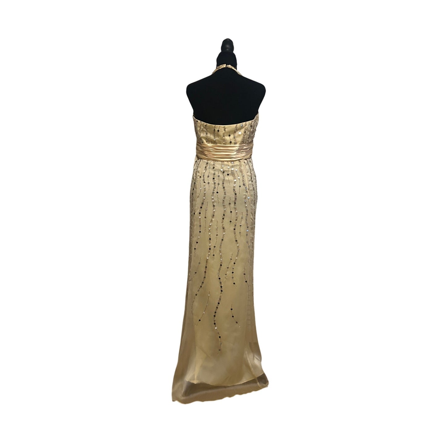 Y2K Gold Sequin Halter Dress Size 6 Formal Party Dress 2000s
