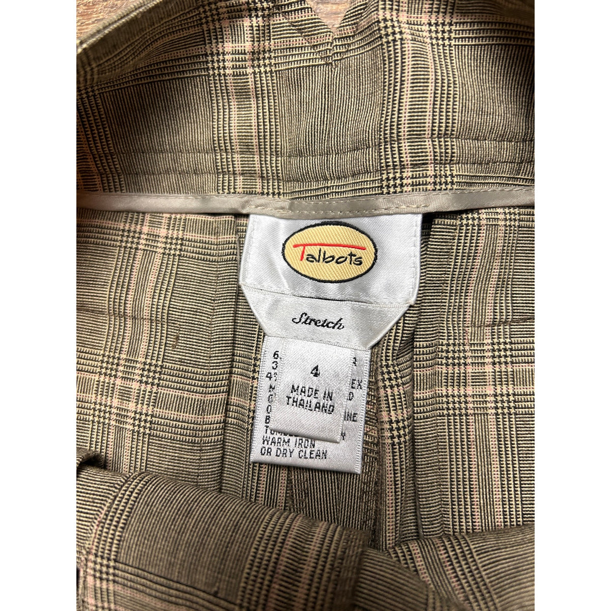 Talbots Brown Plaid Wide Leg Cuffed Trousers Size 4 70s Vintage Style