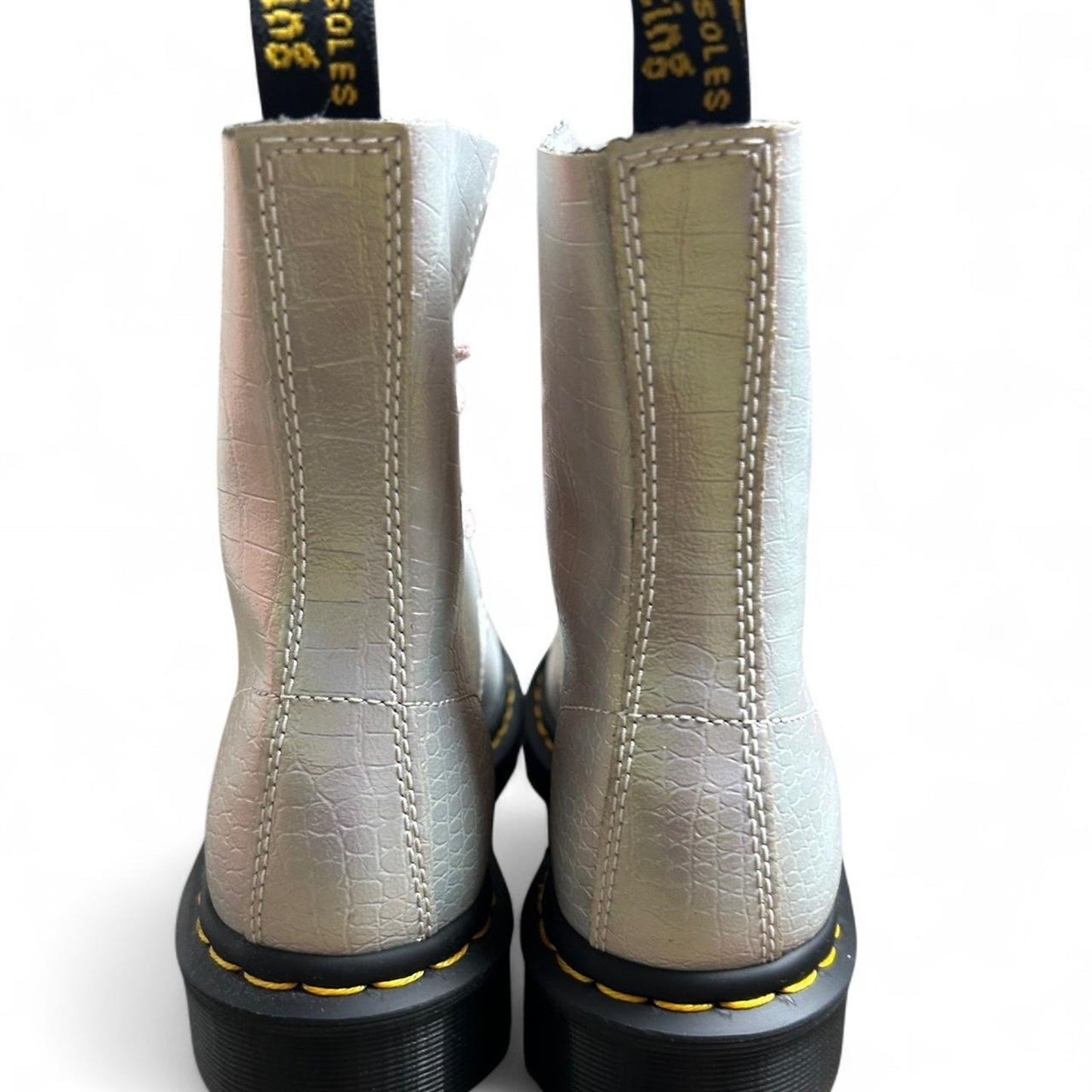 NIB Silver Dr Martens Pascal Boots Metallic Leather Lace Up Docs size 7/ uk 5