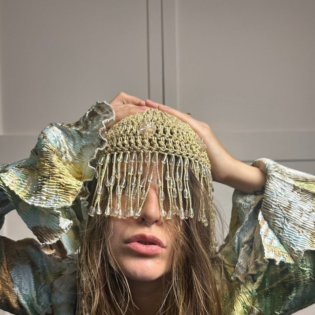 beaded headpiece gold beaded macrame